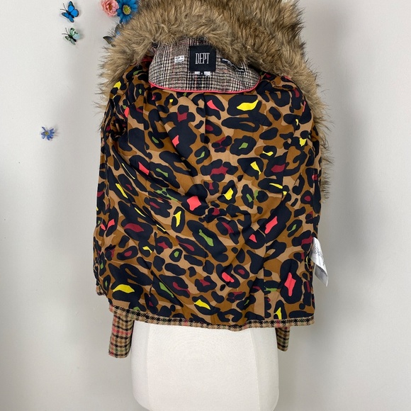 DEPT Plaid Wool Blazer Jacket With Faux Fur Collar Size Small - Picture 4 of 10